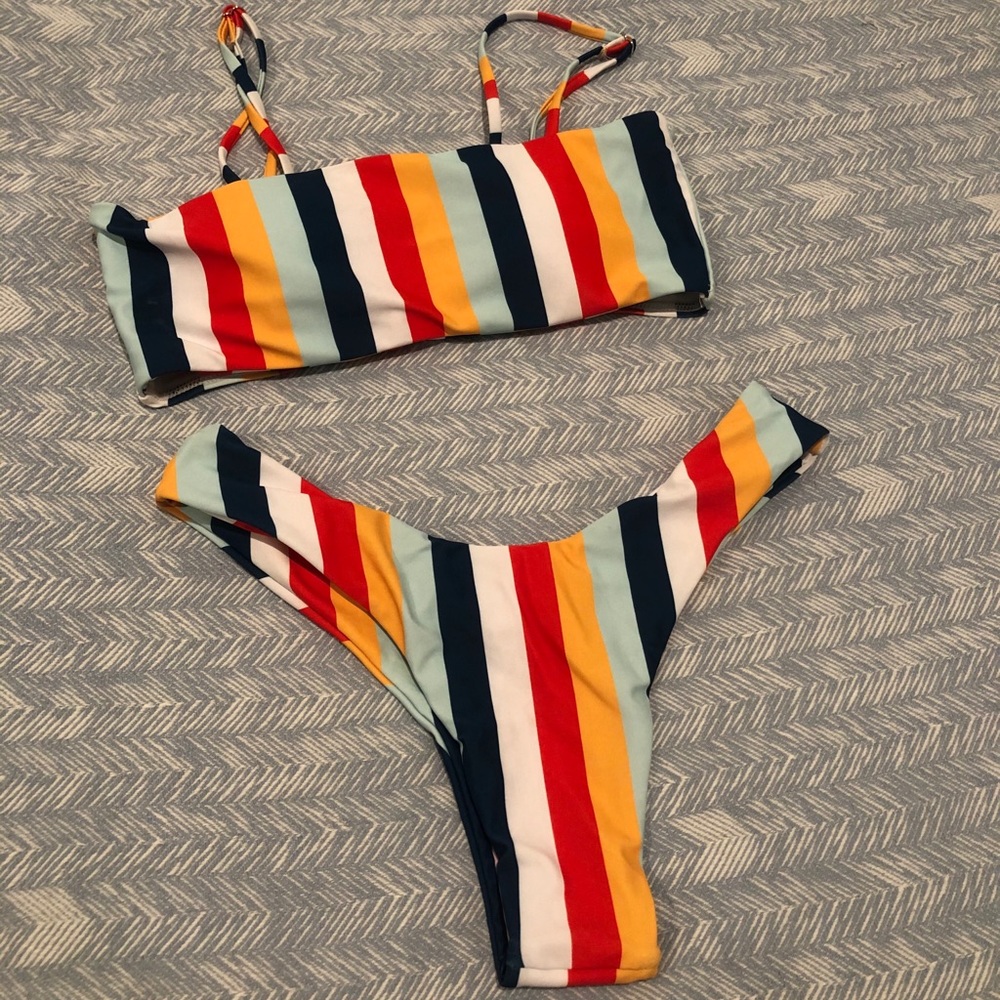 Striped multi color bikini set